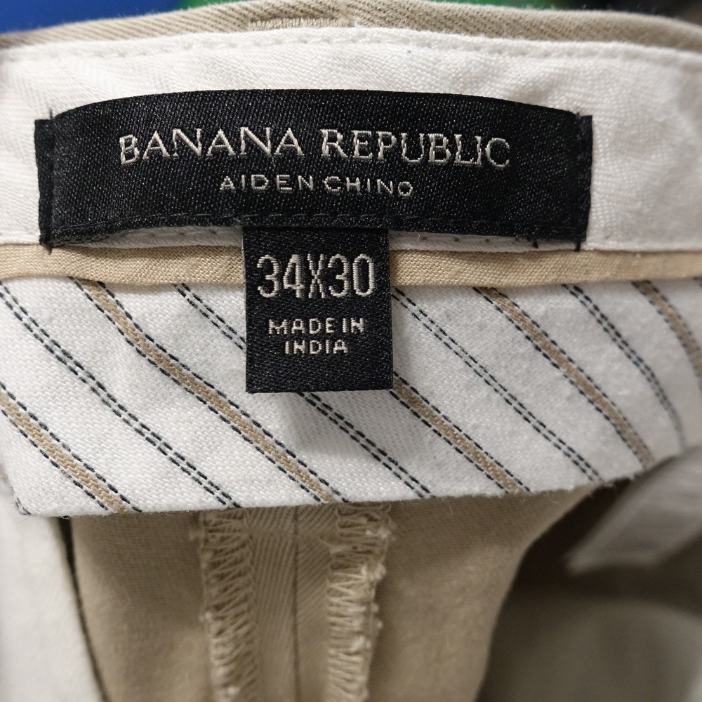 BANANA REPUBLIC AIDEN CHINO PANTS TAN BEIGE FLAT FRONT PANTS MENS 34X30 **READ** - Picture 8 of 9